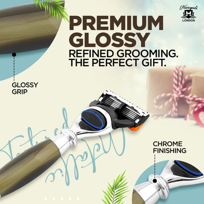 Tandoori 5 Blade Razor Half Tortoise Horn Imitation - HARYALI LONDON