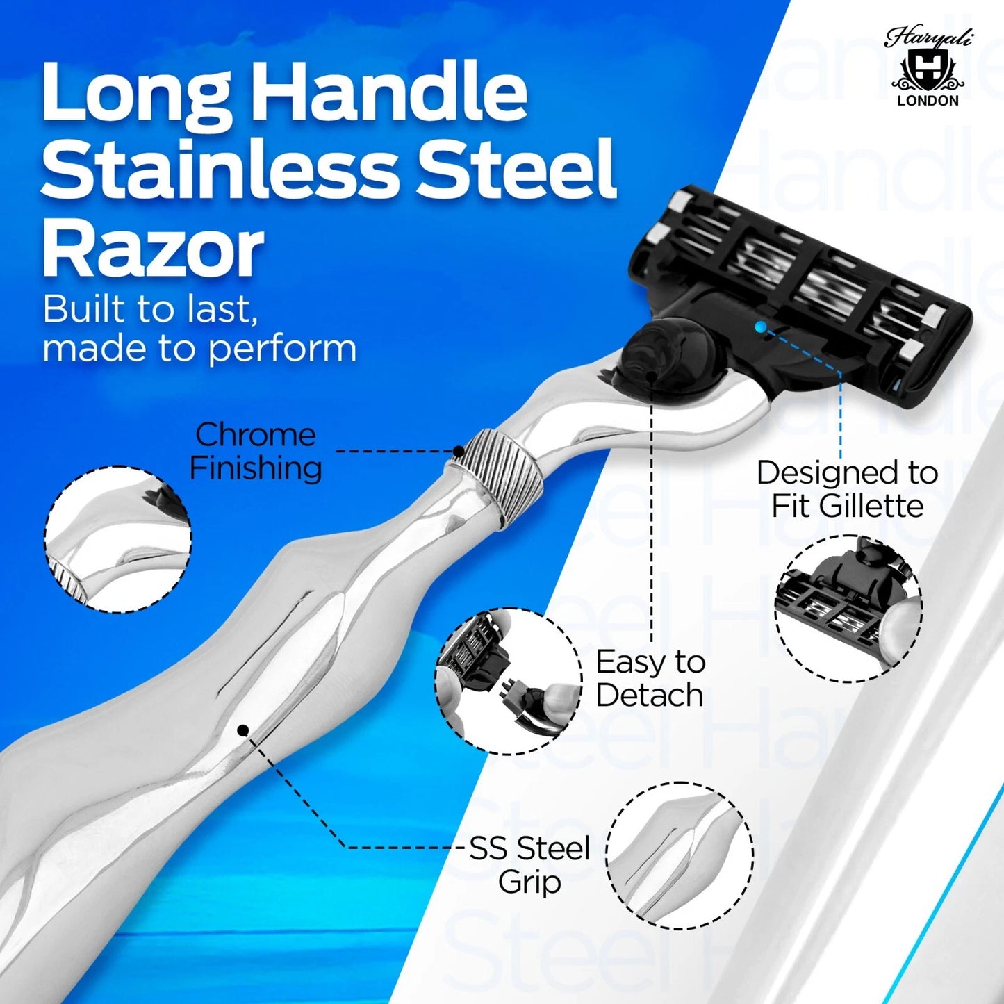 Stainless Steel 3 Blade Razor with Long Wavy Handle - HARYALI LONDON