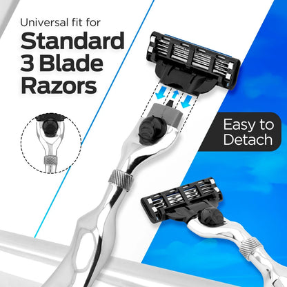 Stainless Steel 3 Blade Razor with Long Wavy Handle - HARYALI LONDON