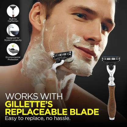 Haryali's 3 Edge Shaving Razor, Wooden Handle