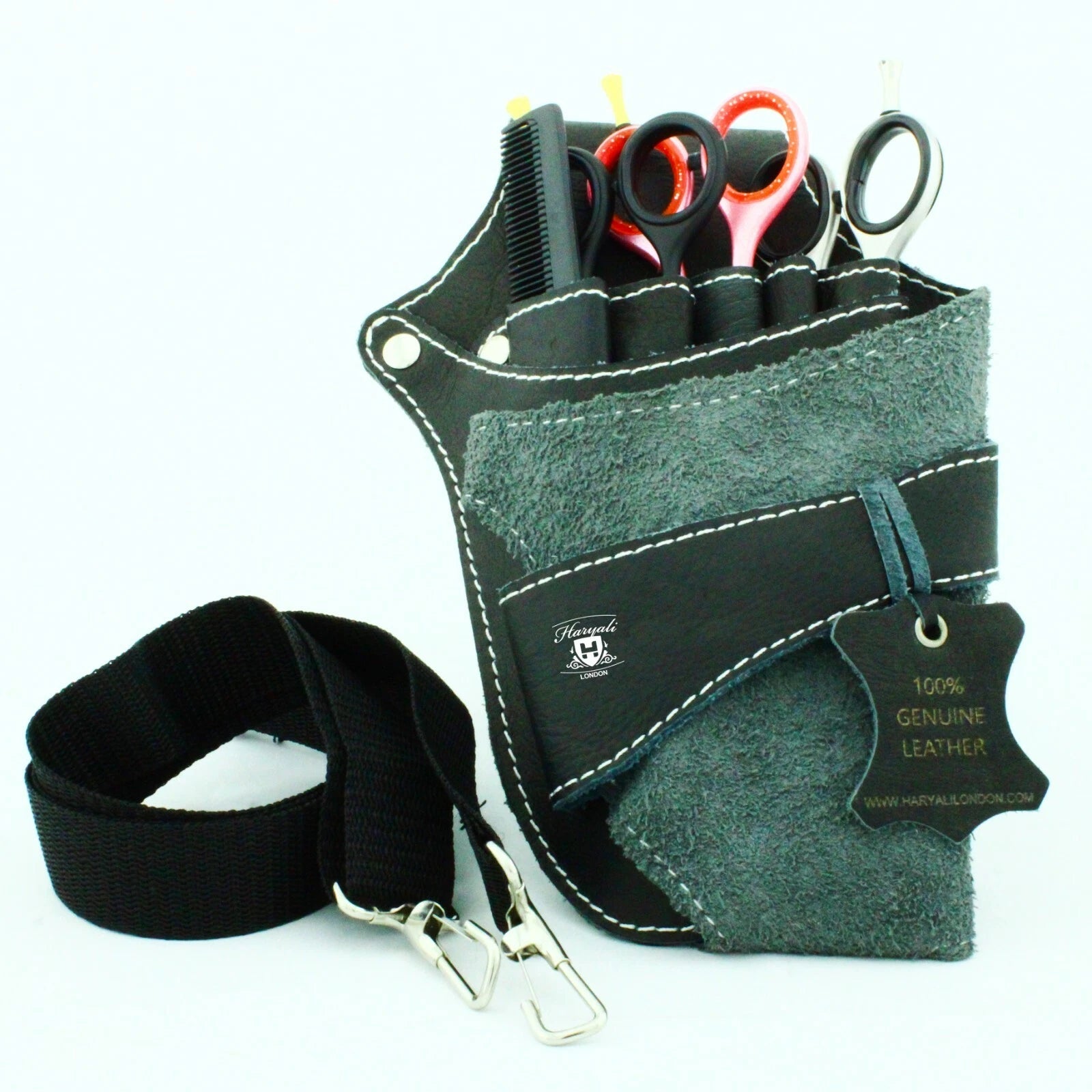 Leather Scissor Holster Pouch Green for Barbers & Hairdressers - HARYALI LONDON
