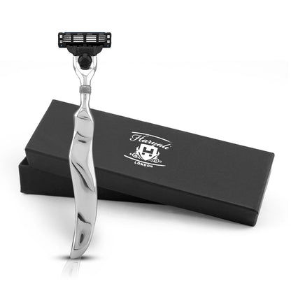 Stainless Steel 3 Blade Razor with Long Wavy Handle - HARYALI LONDON