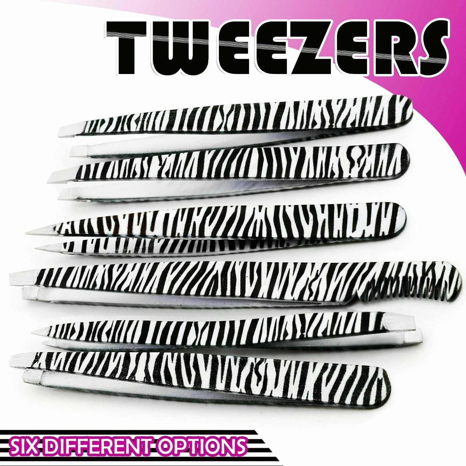 Professional Stainless Steel Zebra Print Eyebrow Tweezers Set