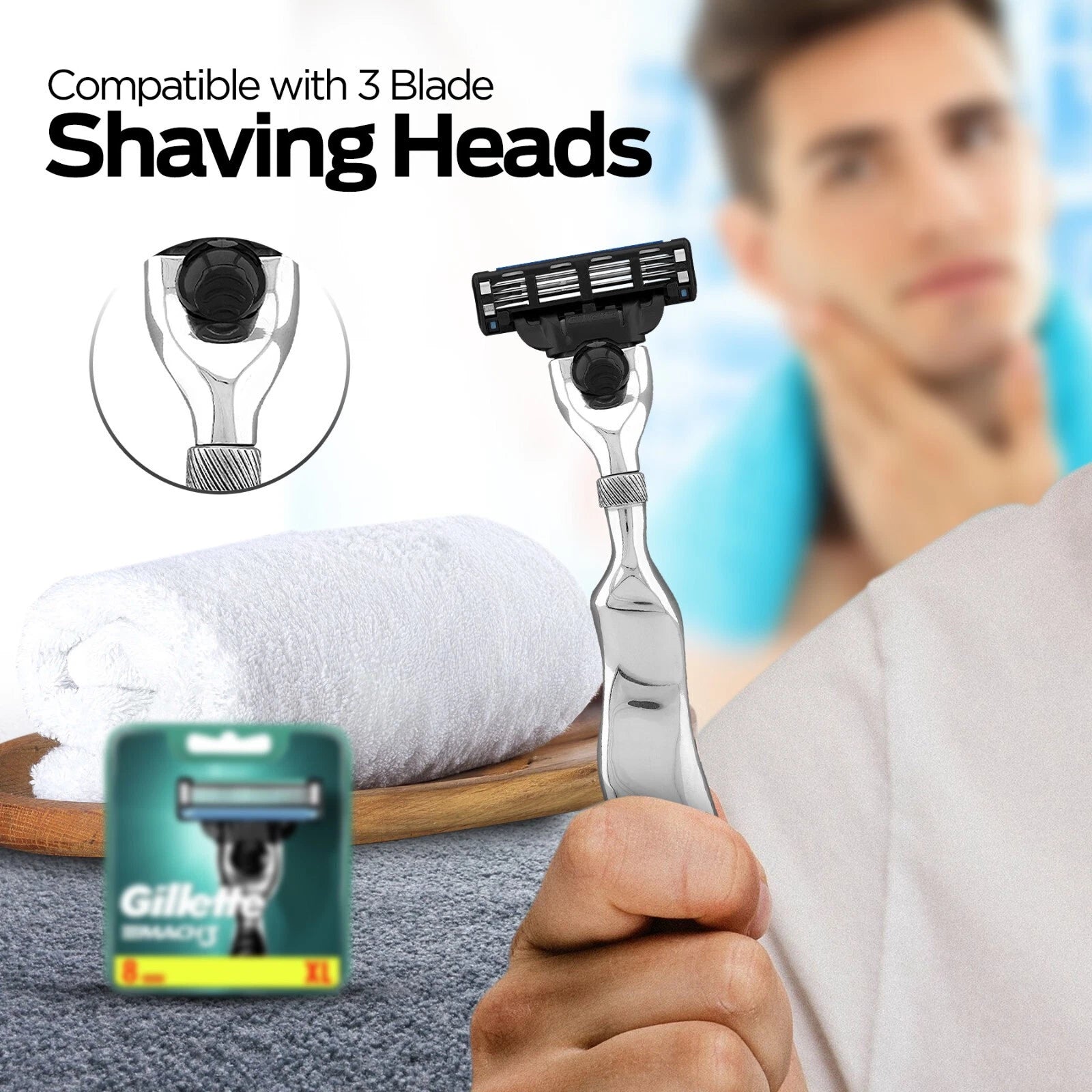 Stainless Steel 3 Blade Razor with Long Wavy Handle - HARYALI LONDON