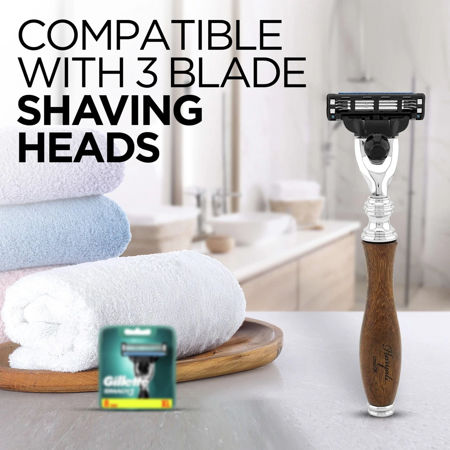 Haryali's 3 Edge Shaving Razor, Wooden Handle