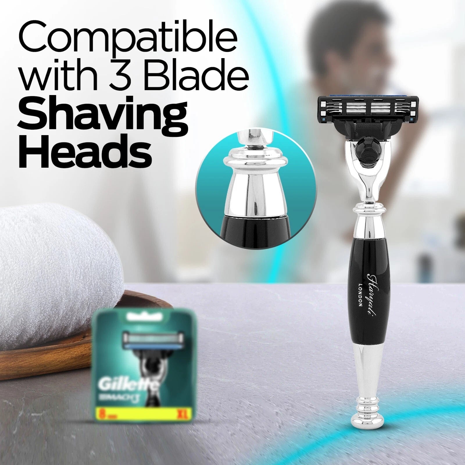 Tandoori 3 Blade Razor Black Half Nex Grip - HARYALI LONDON