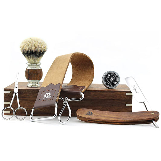 Haryali's Cut Throat Razor Gift Set - Wood Handle